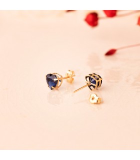 Goldohrringe aus 750er Gelbgold mit blauer Zirkonia | Ohrstecker Herz 6 mm, elegante Ohrringe für Damen