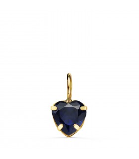 Ciondolo cuore blu oro 18kt 6 mm, pietra colorata zaffiro 4 griffe - Gioielli donna