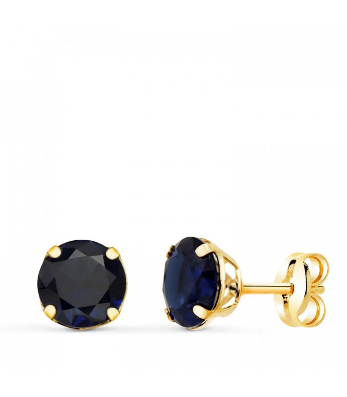 Boucles d'oreilles zircon bleu Or 18K 6mm| Bijoux d'oreilles femme, puces d'oreilles.