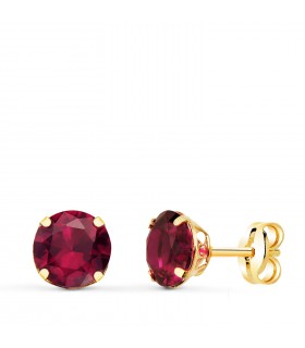Orecchini punto luce zirconi rossi, orecchini a lobo oro giallo 18 kt, da donna.