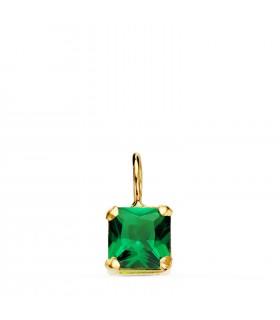 Anhänger Stein Smaragd farbe 6 mm, Kettenanhänger Modell Carre mit Zirkonia grün, 18 K Gold