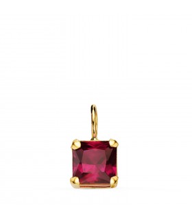 Anhänger Stein Rubin farbe 6 mm, Kettenanhänger Modell Carre mit Zirkonia, 18 K Gold