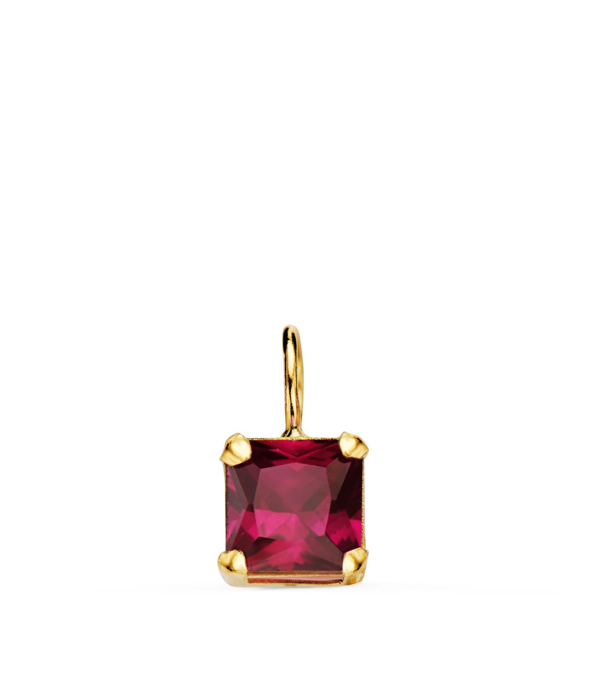 Anhänger Stein Rubin farbe 6 mm, Kettenanhänger Modell Carre mit Zirkonia, 18 K Gold