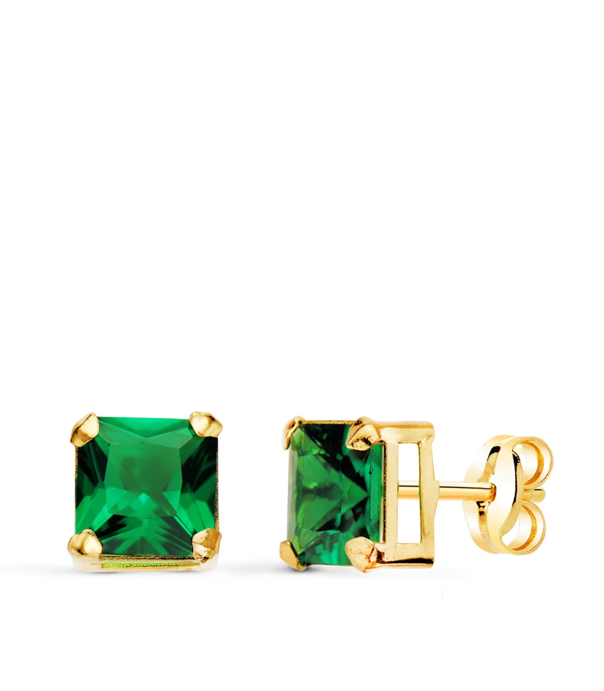 Boucles d'oreilles carré vert Or 18K 6,5mm| Bijoux d'oreilles femme, puces d'oreilles.