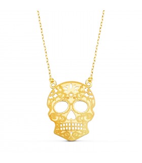 Collar Calavera Catrina Oro 18K 45 cm - Gargantillas de mujer, colgante - Joyas halloween