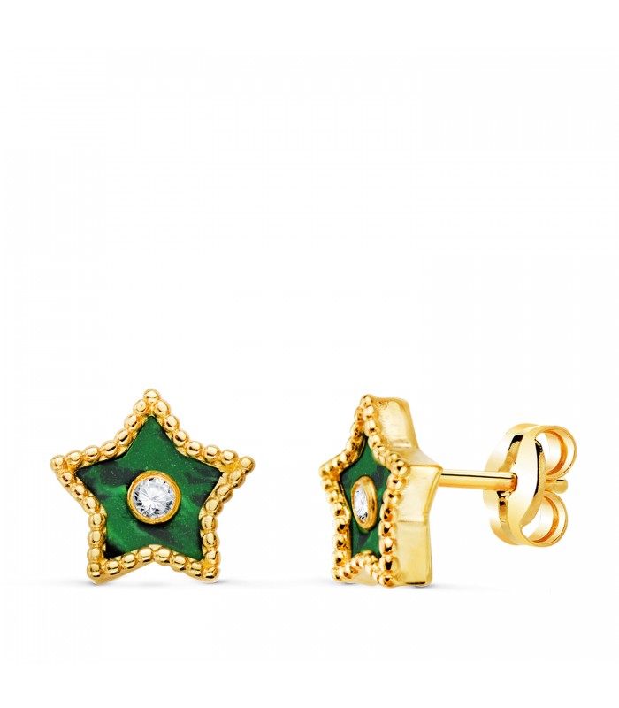 Pendientes Mystic estrella Oro 18K 9mm- pendientes pequeños, cierre presión, joyas de mujer