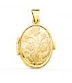 Ciondolo Portafoto ovale floreale oro giallo 18 Kt 26 mm