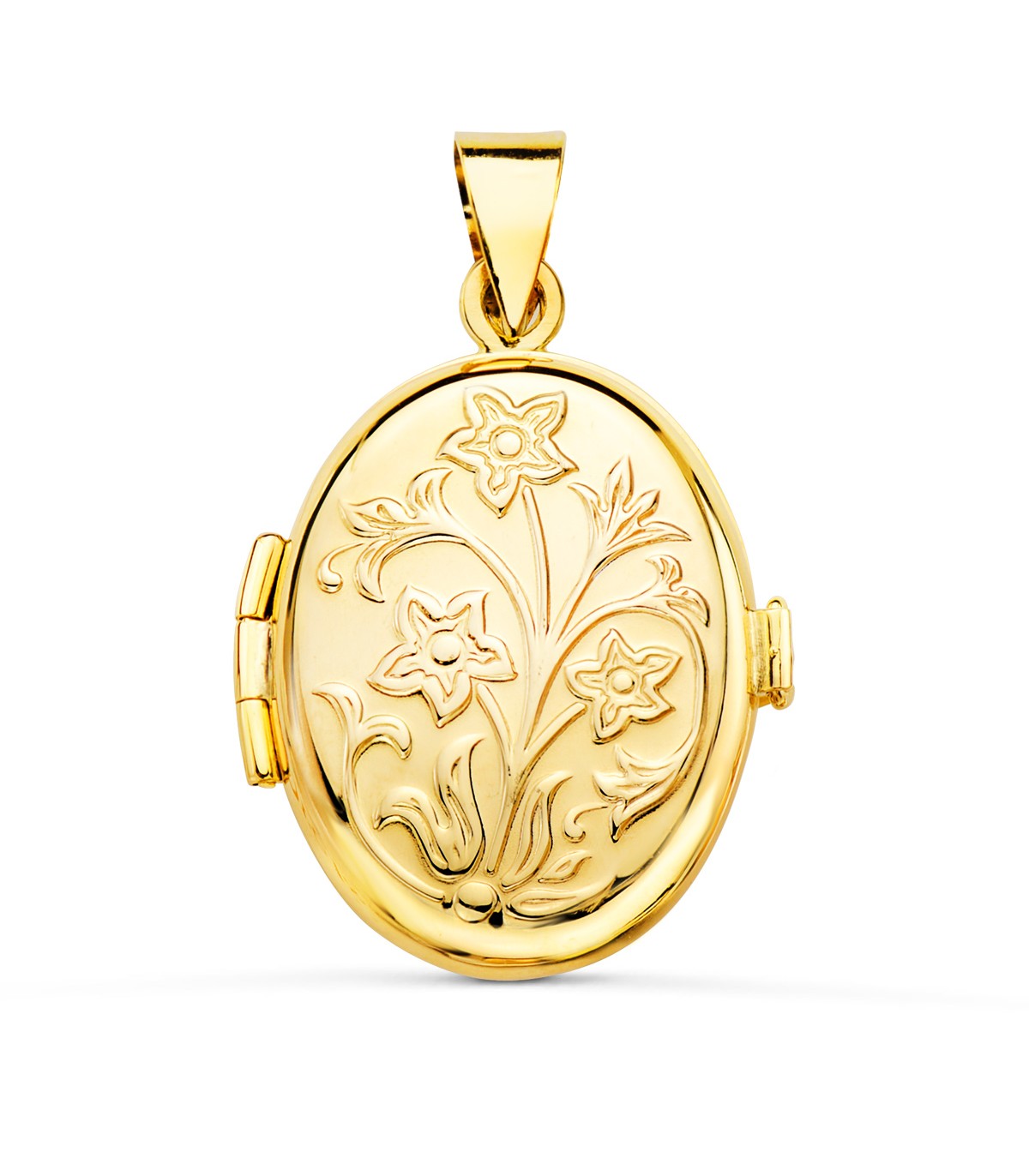 Portafotos Oval Labrado Oro Amarillo 18 K 26 MM
