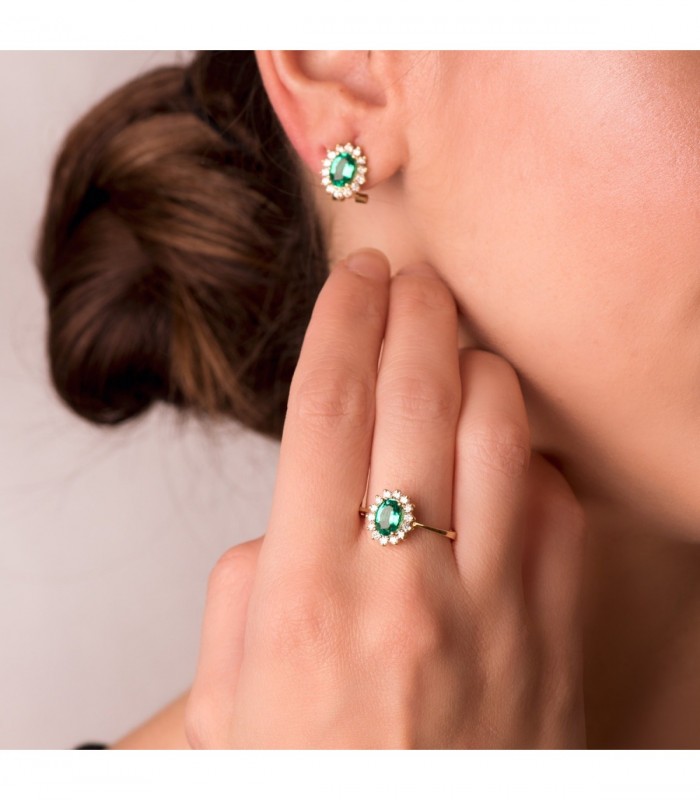 Smaragd Ring mit Diamanten Sybil 750 Gelbgold