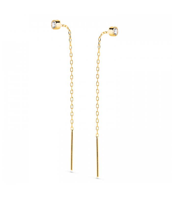 Pendientes cadena oro 18K Bristol - Pendientes largos con cadena de oro, pendientes de fiesta.