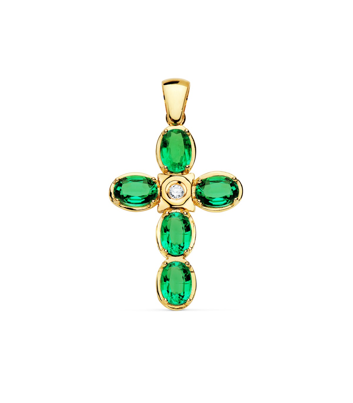 Pendentif Croix En Or Blanc 14k Avec émeraudes & Diamants - Occasion | Sans Marque