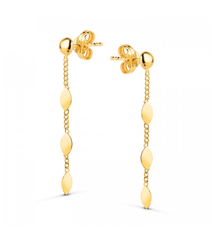 Orecchini pendenti con catenina e piastrina in oro 18kt | Orecchini lunghi ed eleganti per donna