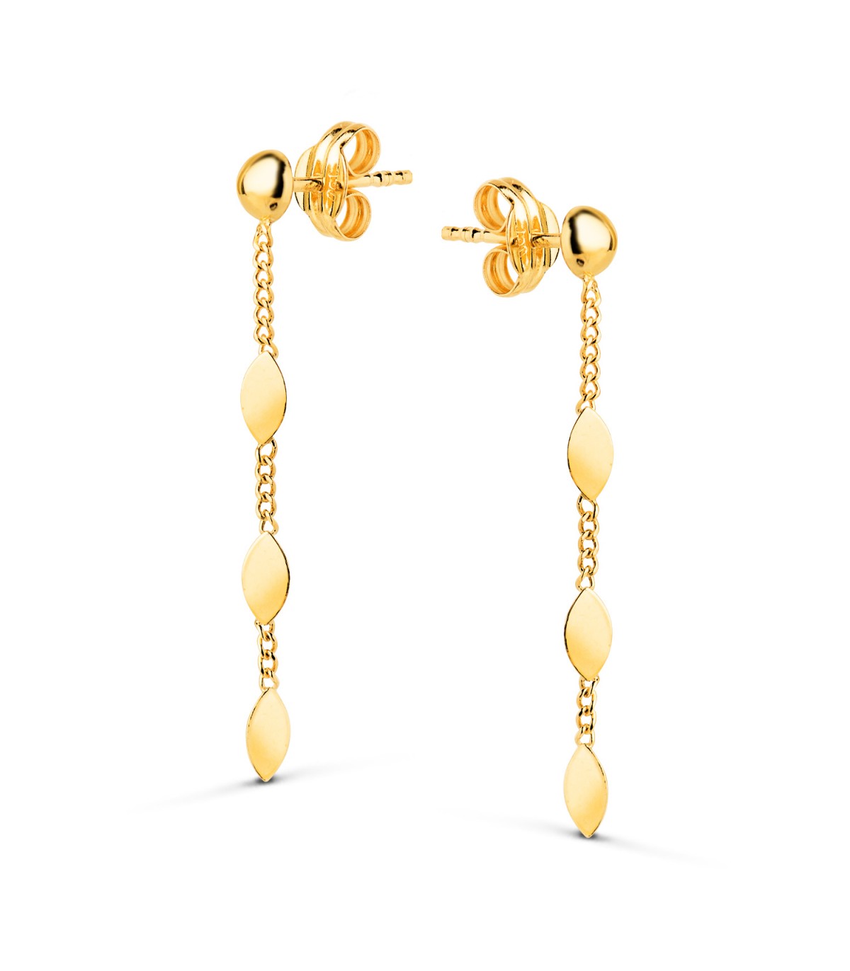 Pendientes largos chapitas oro 18K. Pendientes con cadenita para mujer, chica joven, adolescentes, niña 15 años.