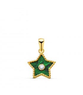Pendentif étoile mystique Or 18K malachite. Pendentifs femmes, bijoux à offrir Noël, fête des mères, Saint-Valentin.