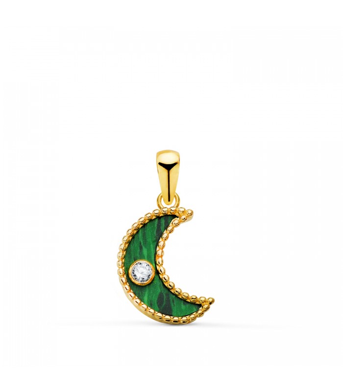 Pendentif lune mystique Or 18K malachite. Pendentifs femmes, bijoux à offrir Noël, fête des mères, Saint-Valentin.