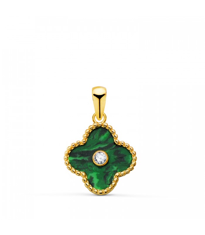 Colgante Mystic trébol Oro 18K malaquita. Colgantes para mujer, joyas para regalo Navidad, día de la madre, San Valentín.