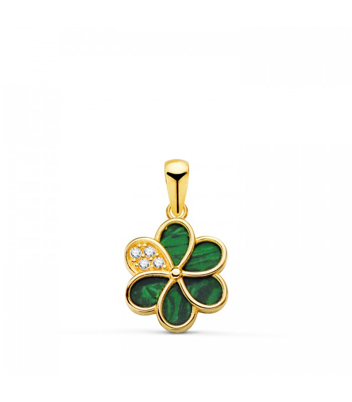 Pendentif fleur mystique Or 18K malachite. Pendentifs femmes, bijoux à offrir Noël, fête des mères, Saint-Valentin.