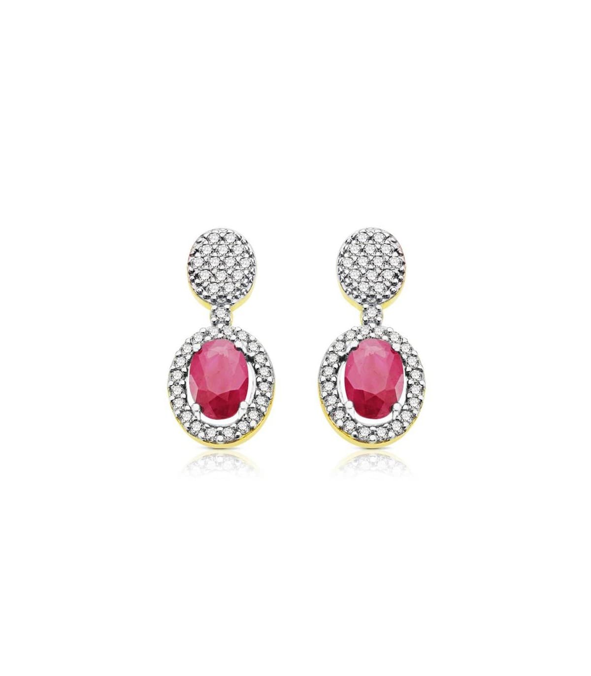 Orecchini con rubino per donna | Eleganti orecchini pendenti in oro 18 kt e pietre preziose, da sera.