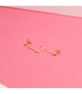 Pendientes largos chapitas oro 18K. Pendientes con cadenita para mujer, chica joven, adolescentes, niña 15 años.
