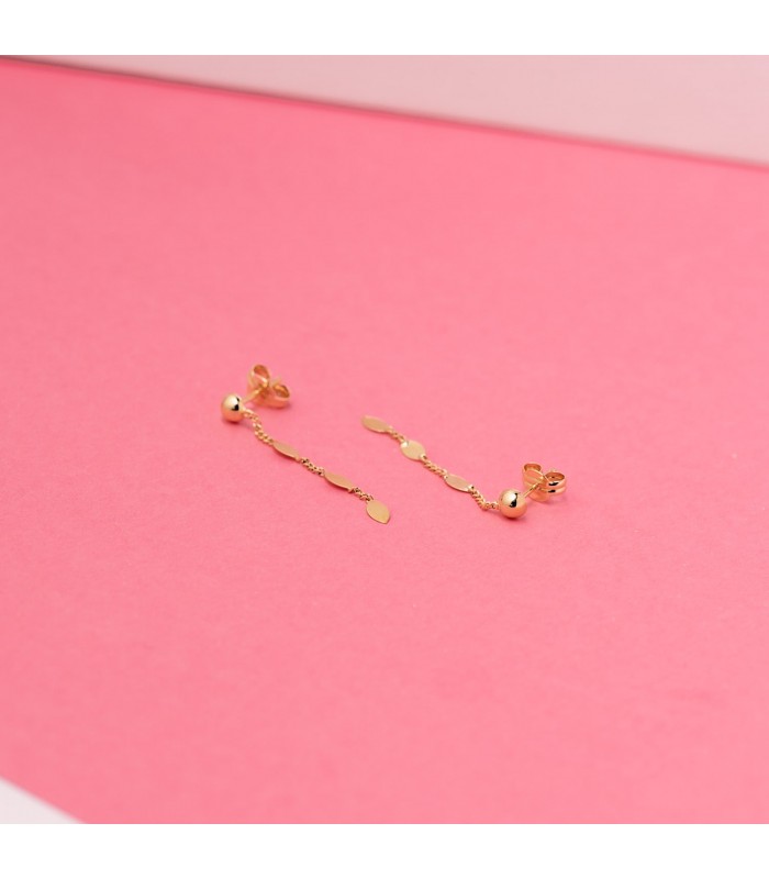 Pendientes largos chapitas oro 18K. Pendientes con cadenita para mujer, chica joven, adolescentes, niña 15 años.