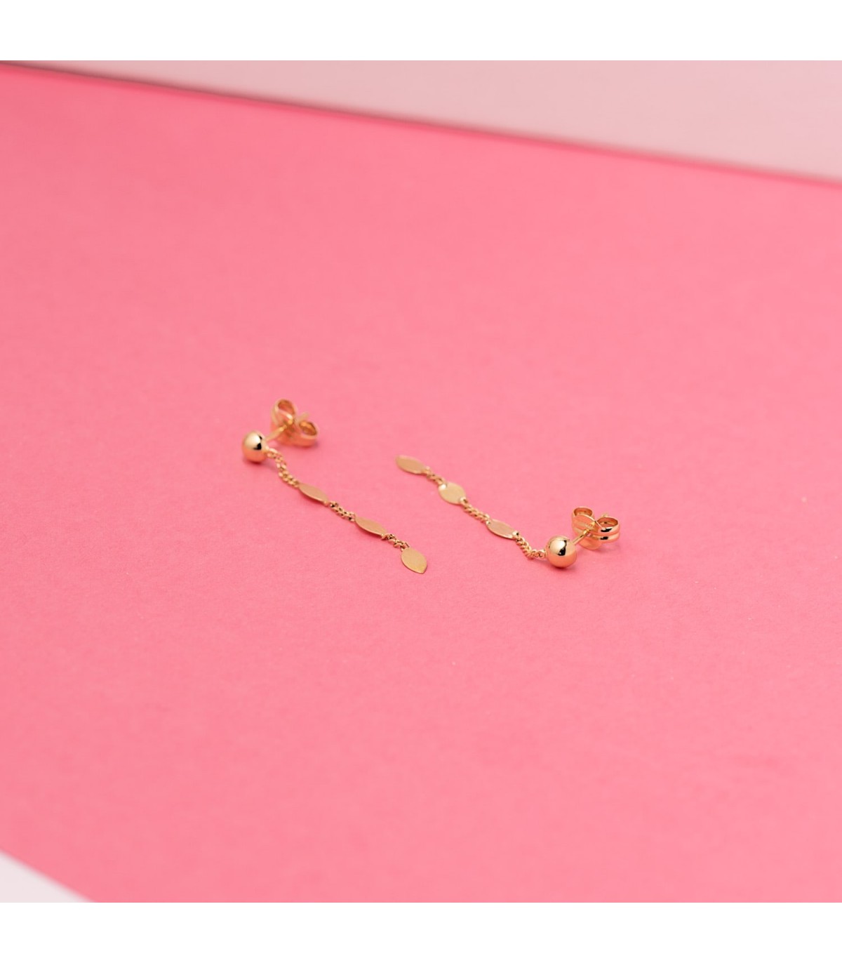 Pendientes largos chapitas oro 18K. Pendientes con cadenita para mujer, chica joven, adolescentes, niña 15 años.