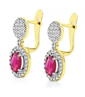 Orecchini con rubino per donna | Eleganti orecchini pendenti in oro 18 kt e pietre preziose, da sera.