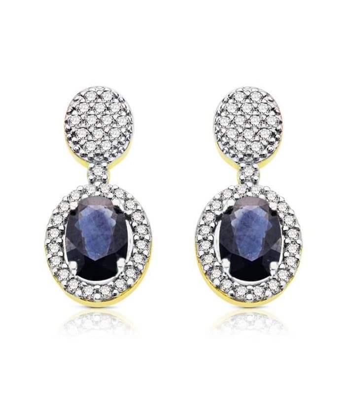 Boucles d'oreilles saphir bleu pour femme | Élégantes boucles d'oreilles pendantes en or 18k et pierres précieuses, pour soirée.