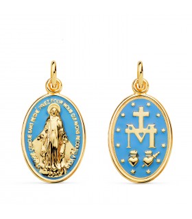 Medalla Milagrosa 18K Esmalte azul 20mm. Medallas religiosas, escapulario de oro. Colgantes mujer.