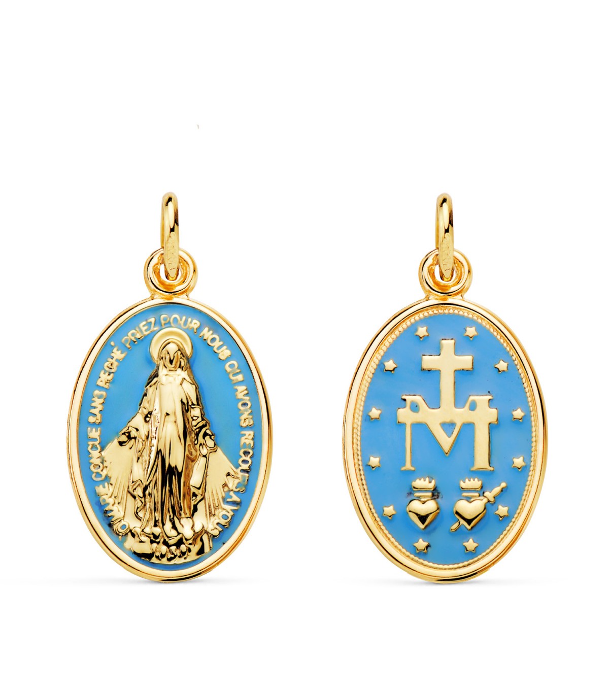 Medalla Milagrosa 18K Esmalte azul 20mm. Medallas religiosas, escapulario de oro. Colgantes mujer.