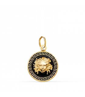 Medalla Medusa Esmalte Negro18K 15mm