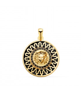 Médaille Méduse 18 K 20 mm Émail Noir. Pendentifs en or pas cher pour femmes.