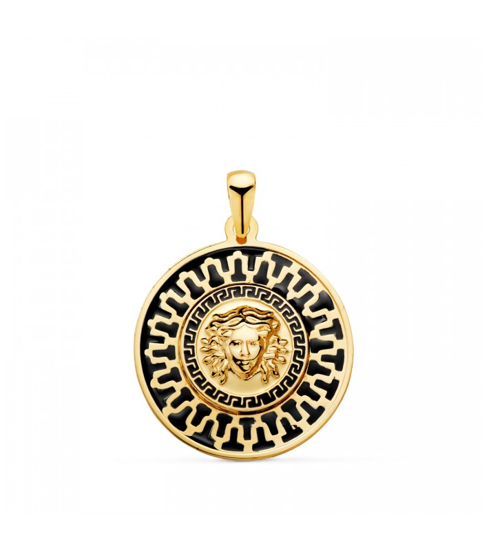Medalla Medusa 18 K 20 mm Esmalte Negro. Colgantes de oro para mujer.