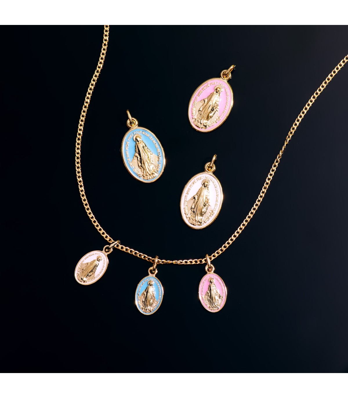 Médailles baptême Miraculeuse Émail couleurs, 20 mm – scapulaires Vierge miraculeuse – pendentifs religieuses