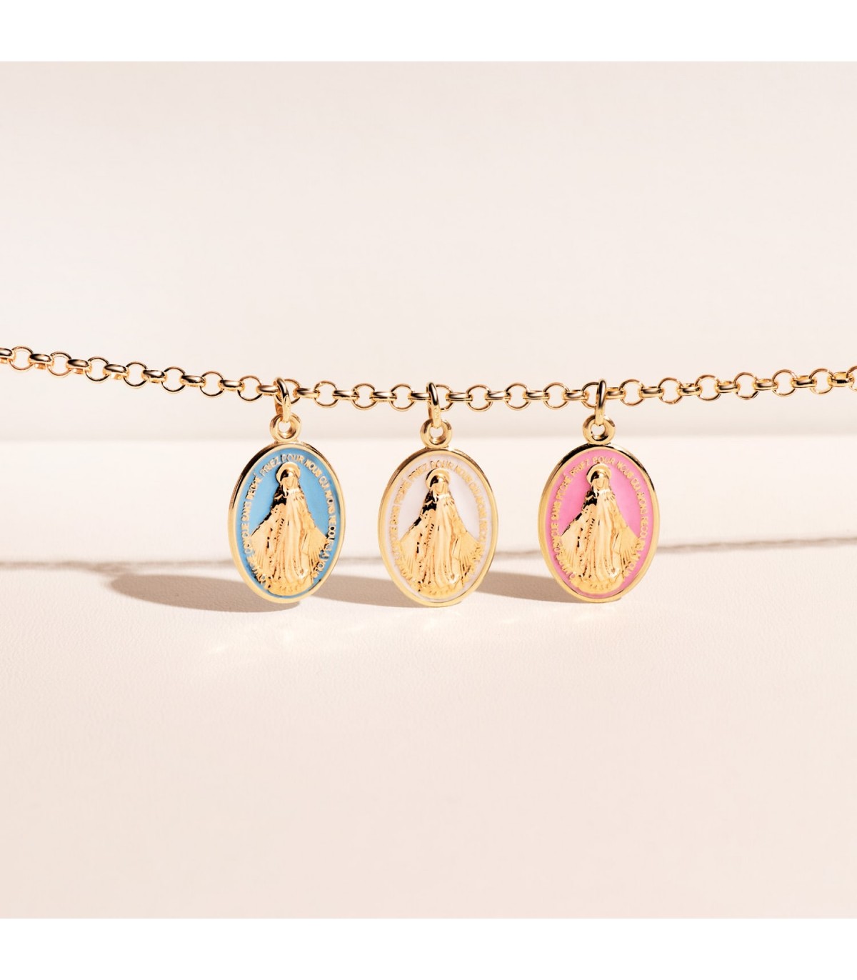 Médaille Miraculeuse Ovale 20mm Dorée - Émail Epoxy, Fabriquée à Lourdes