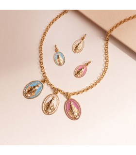 Medaglia Miracolosa 18kt smalto rosa 16,5mm