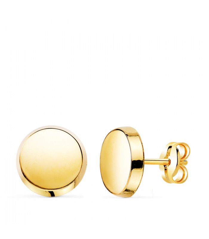 Puces d'oreilles rondes Or 18 carats 8 mm. Faciles à porter au quotidien. Puces pour femmes 18K.