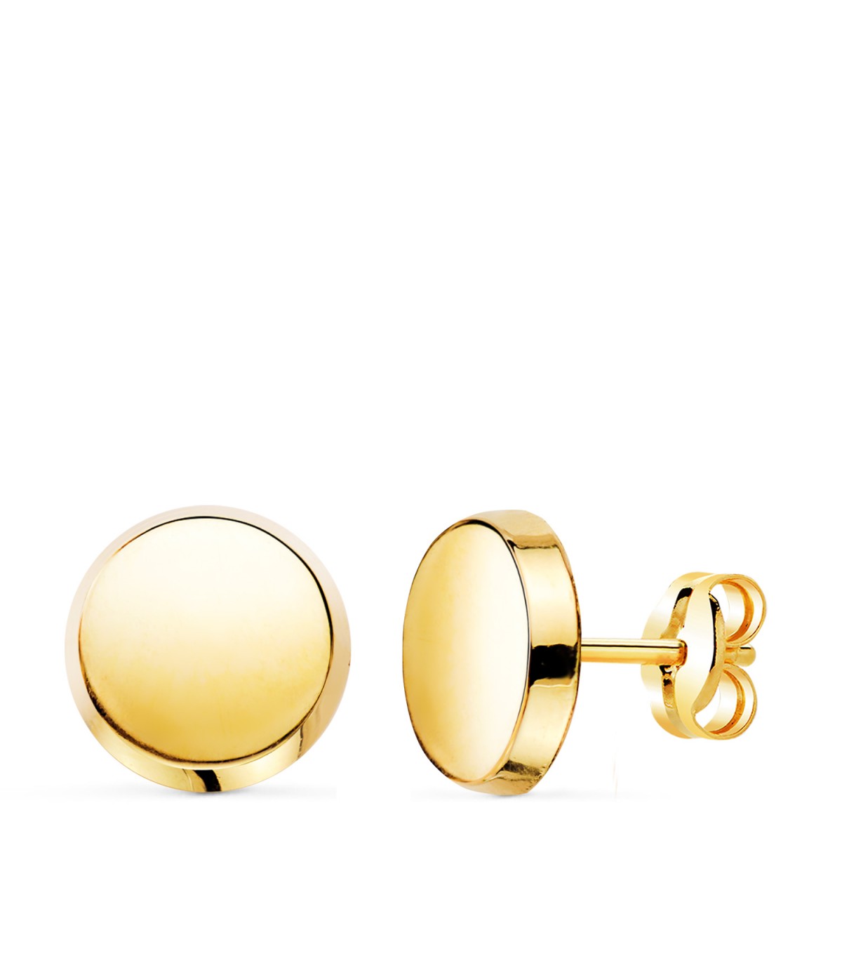 Puces d'oreilles rondes Or 18 carats 8 mm. Faciles à porter au quotidien. Puces pour femmes 18K.
