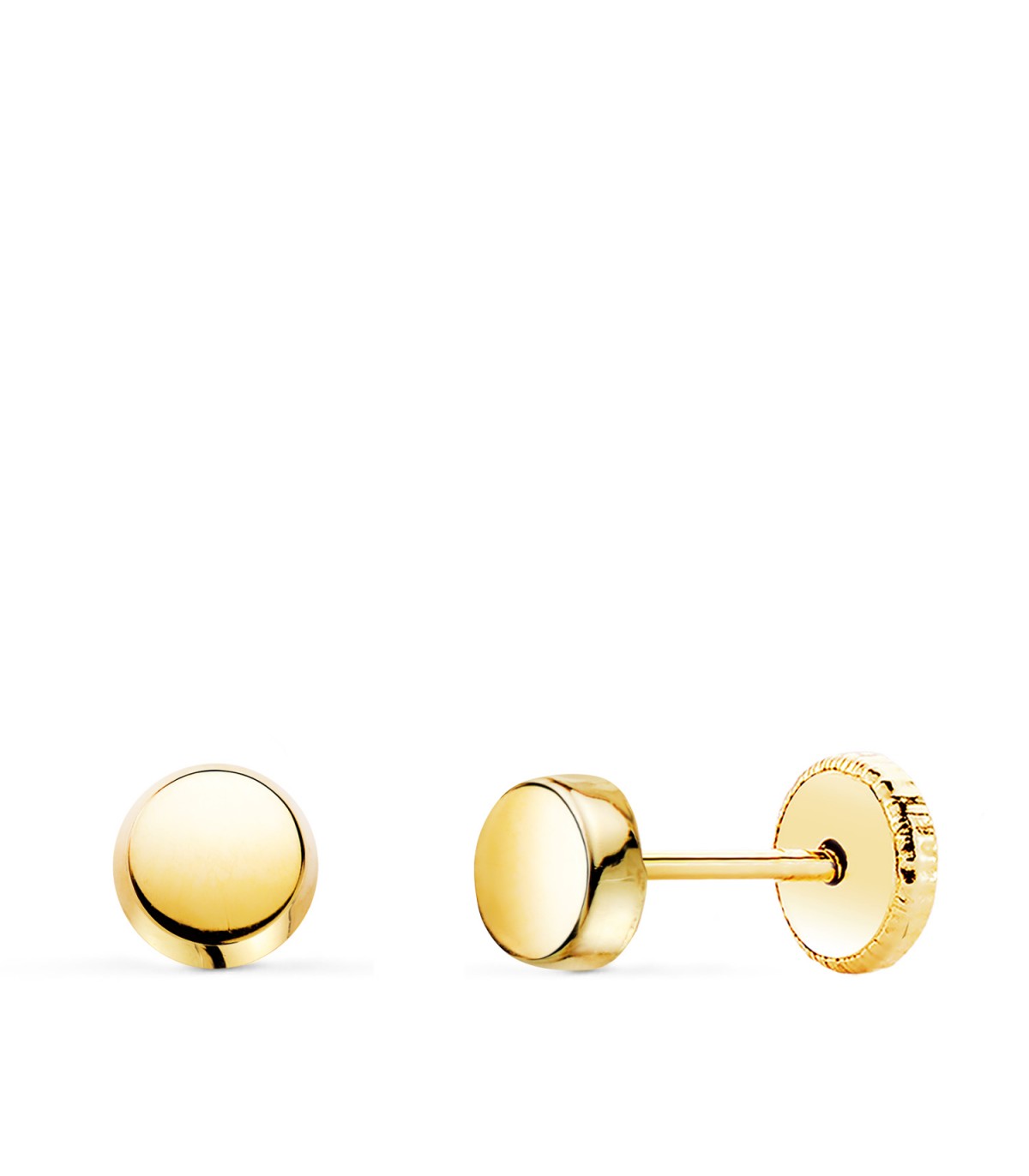 Pendientes redondos Oro 18 kilates 4,5 mm. Pendientes para bebé, recién nacida. Estilo clásico atemporal.