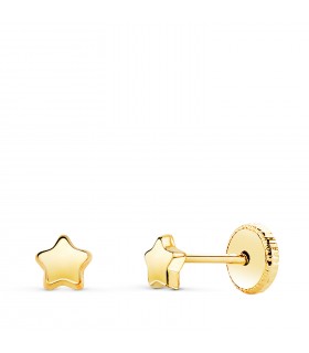 Orecchini per bambina Stella lucida oro 18 Kt 4,5 mm, chiusura a perno a vite