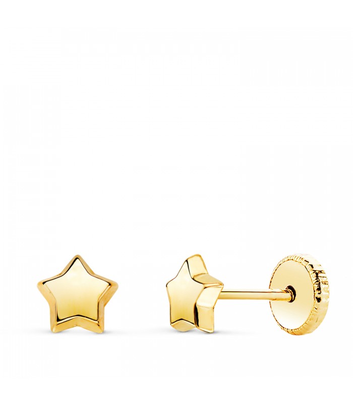 Pendientes Estrella Lisos Oro 18 K 5,5 mm. Pendientes atemporales y clásicos de niña para llevar a diario.