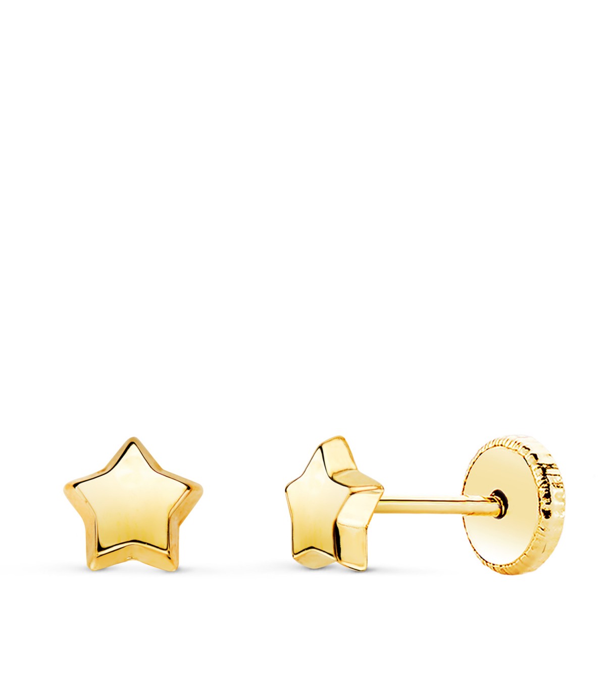 Pendientes Estrella Lisos Oro 18 K 5,5 mm. Pendientes atemporales y clásicos de niña para llevar a diario.