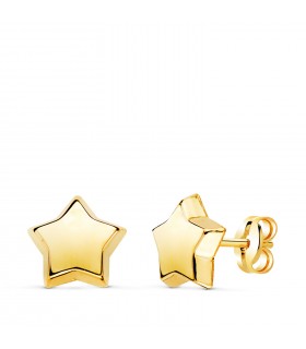 Pendientes Estrella Lisos Oro 18 K 8 mm. Pendientes atemporales y clásicos de mujer para llevar a diario.