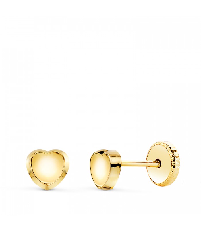 Pendientes de corazones Oro 18 K 5 mm. Pendientes para bebé, recién nacida. Estilo clásico atemporal.