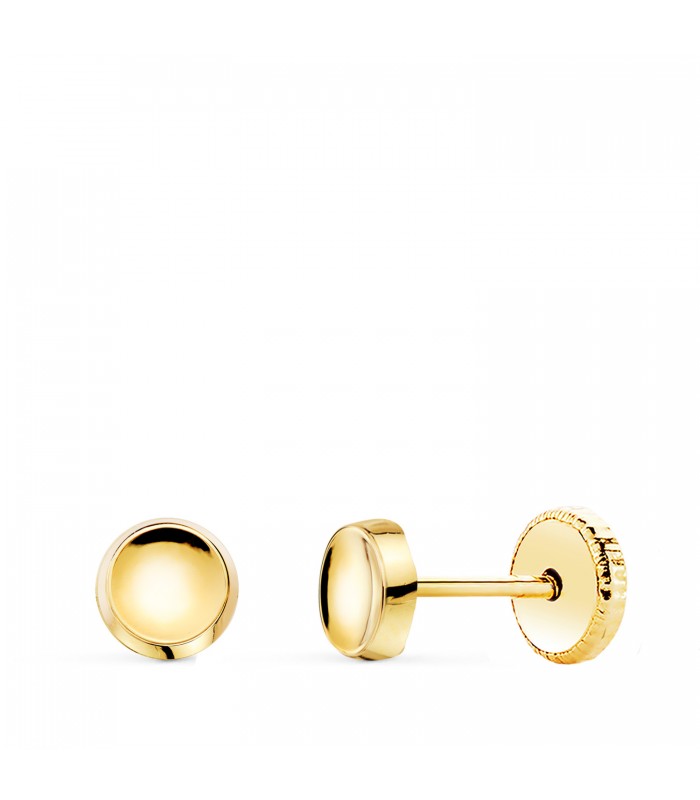 Orecchini bottone in Oro giallo 18 Kt 750‰, diametro 5 mm, adatti a bambina e neonata