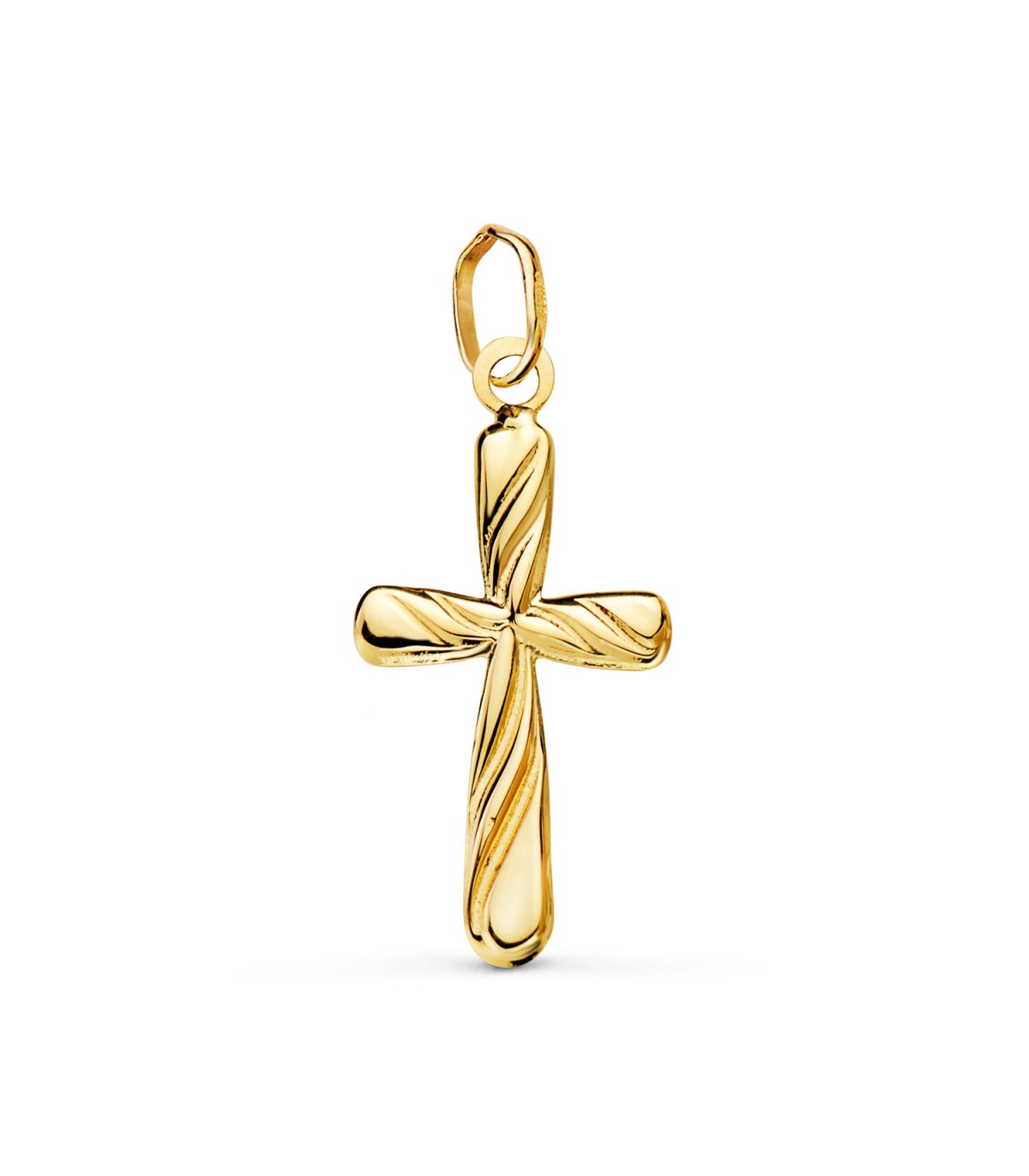 Ciondolo croce in oro giallo Torchon 18kt 20mm, lavorazione rigata e ondulata