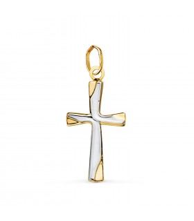 Wellen-Optik Kreuz aus 750er Bicolor Gold 21 mm | Kettenkreuz Damen