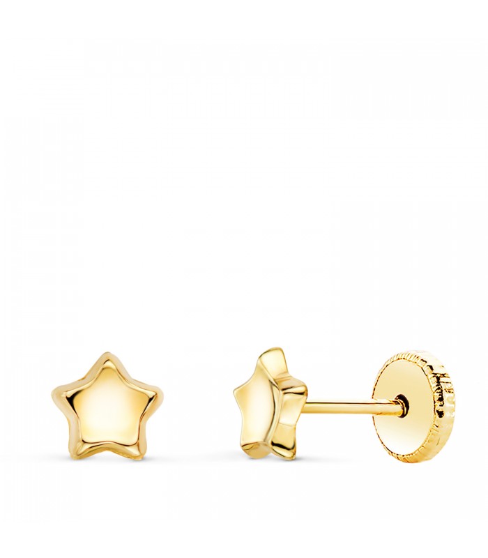 Boucles d'oreilles d'étoiles Oro 18 K 5 mm. Clous d'oreilles pour nouveau-né, boucle d'oreille bébé.