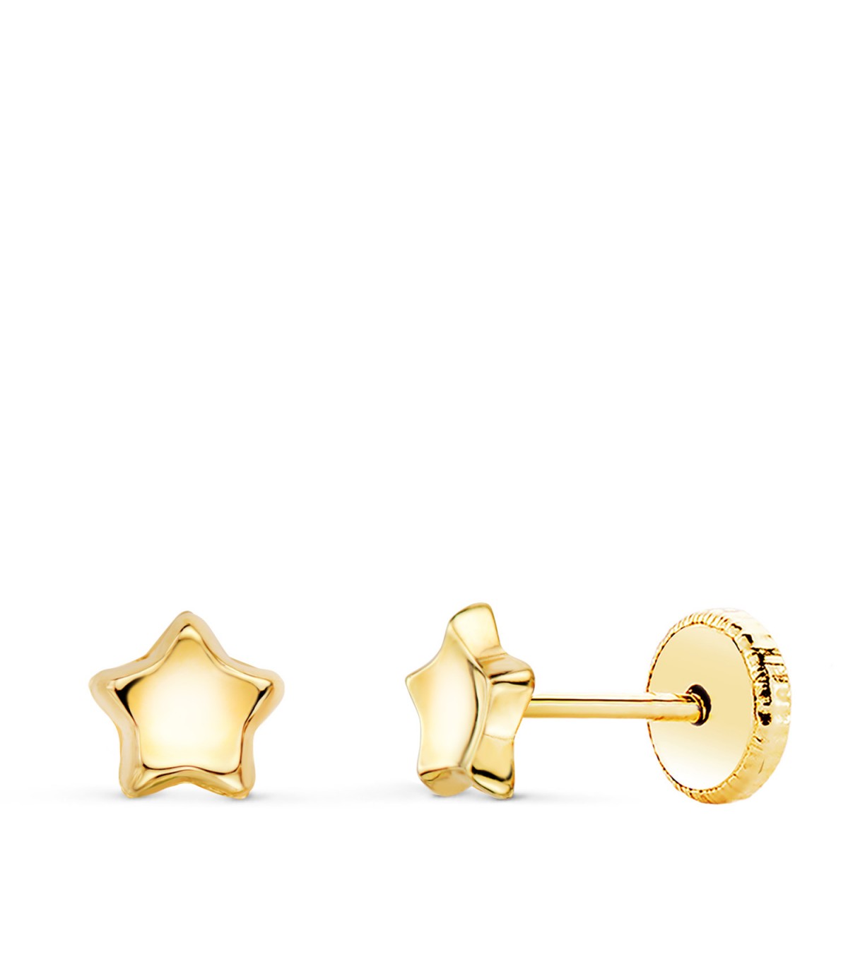 Boucles d'oreilles d'étoiles Oro 18 K 5 mm. Clous d'oreilles pour nouveau-né, boucle d'oreille bébé.