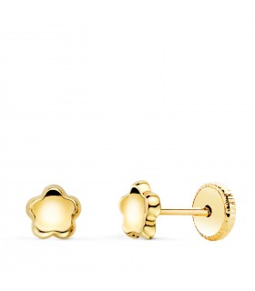 Pendientes de flores Oro 18 K 5 mm. Pendientes para bebé, recién nacida. Estilo clásico atemporal.