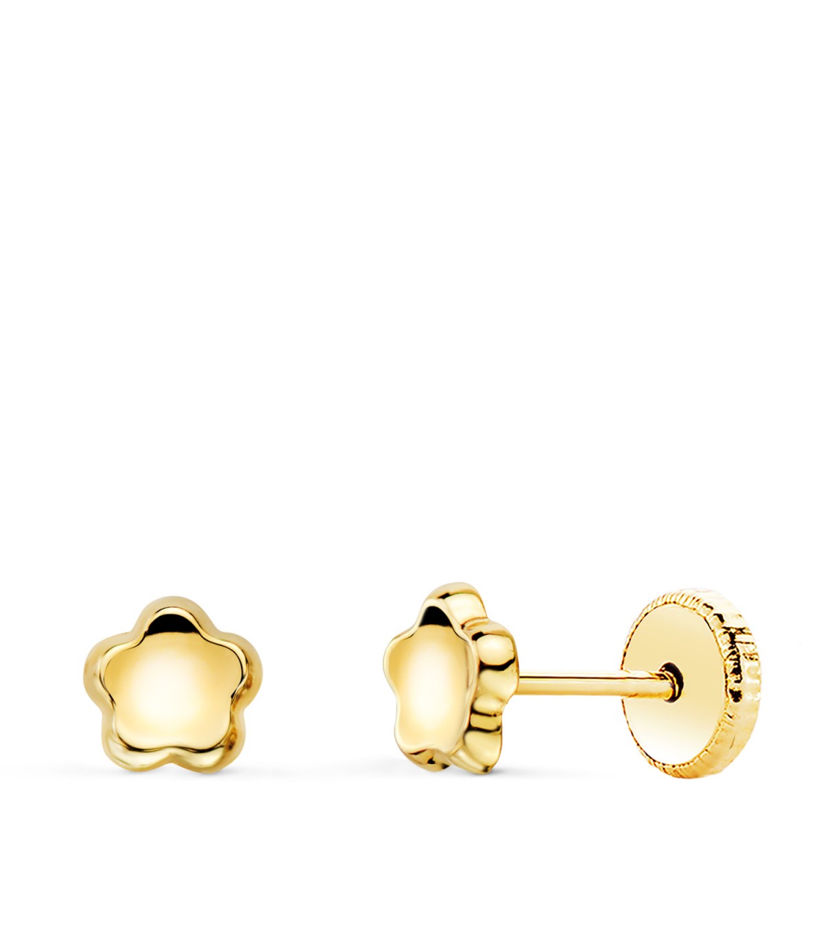 Boucles d'oreilles de fleurs Oro 18 K 5 mm. Clous d'oreilles pour nouveau-né, boucle d'oreille bébé.